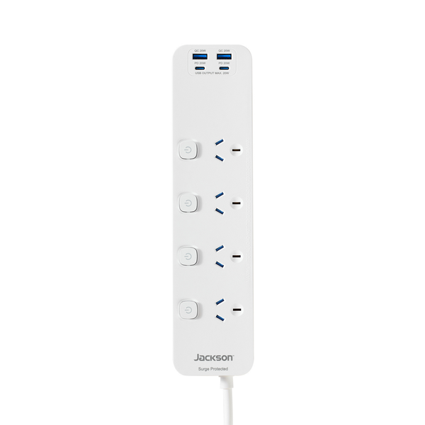 20W USB-A + USB-C,  4 Outlet Switched Powerboard