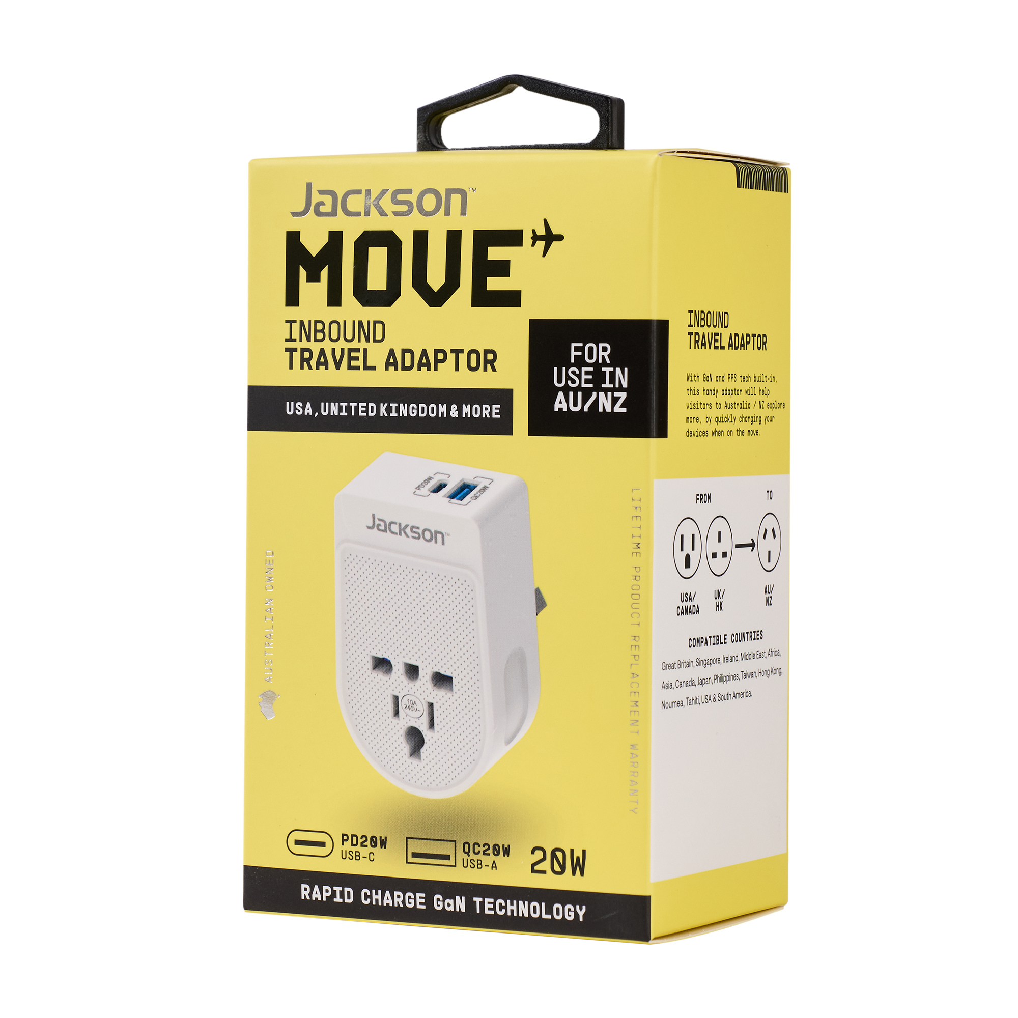 Move Inbound USA+UK 20W USB-A+USB-C Travel Adaptor