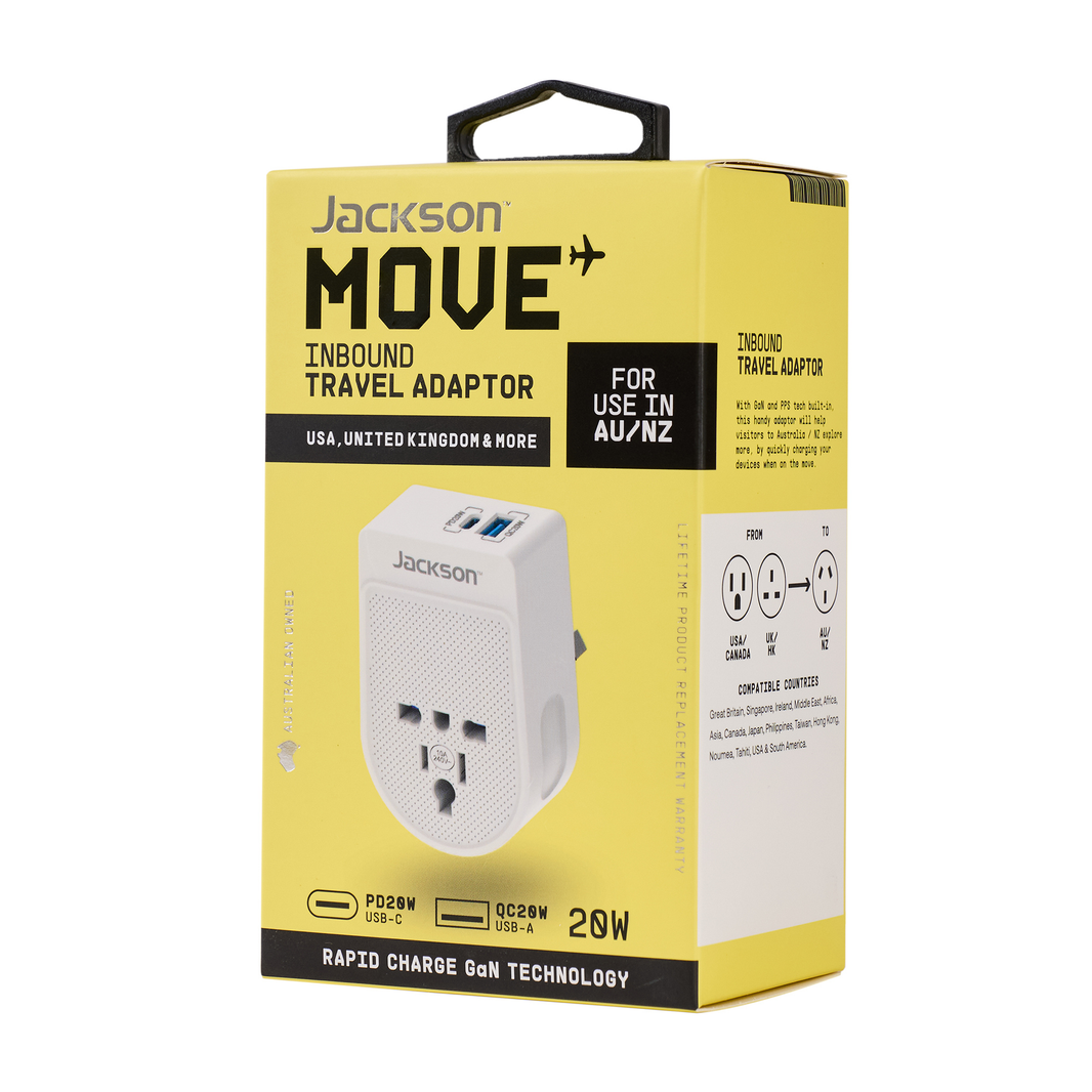 Move Inbound USA+UK 20W USB-A+USB-C Travel Adaptor
