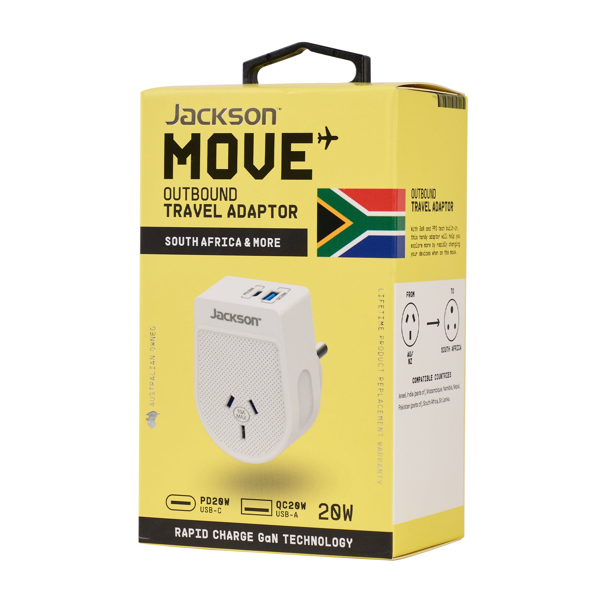 Move Outbound South Africa  20W USB-A + USB-C Travel Adaptor
