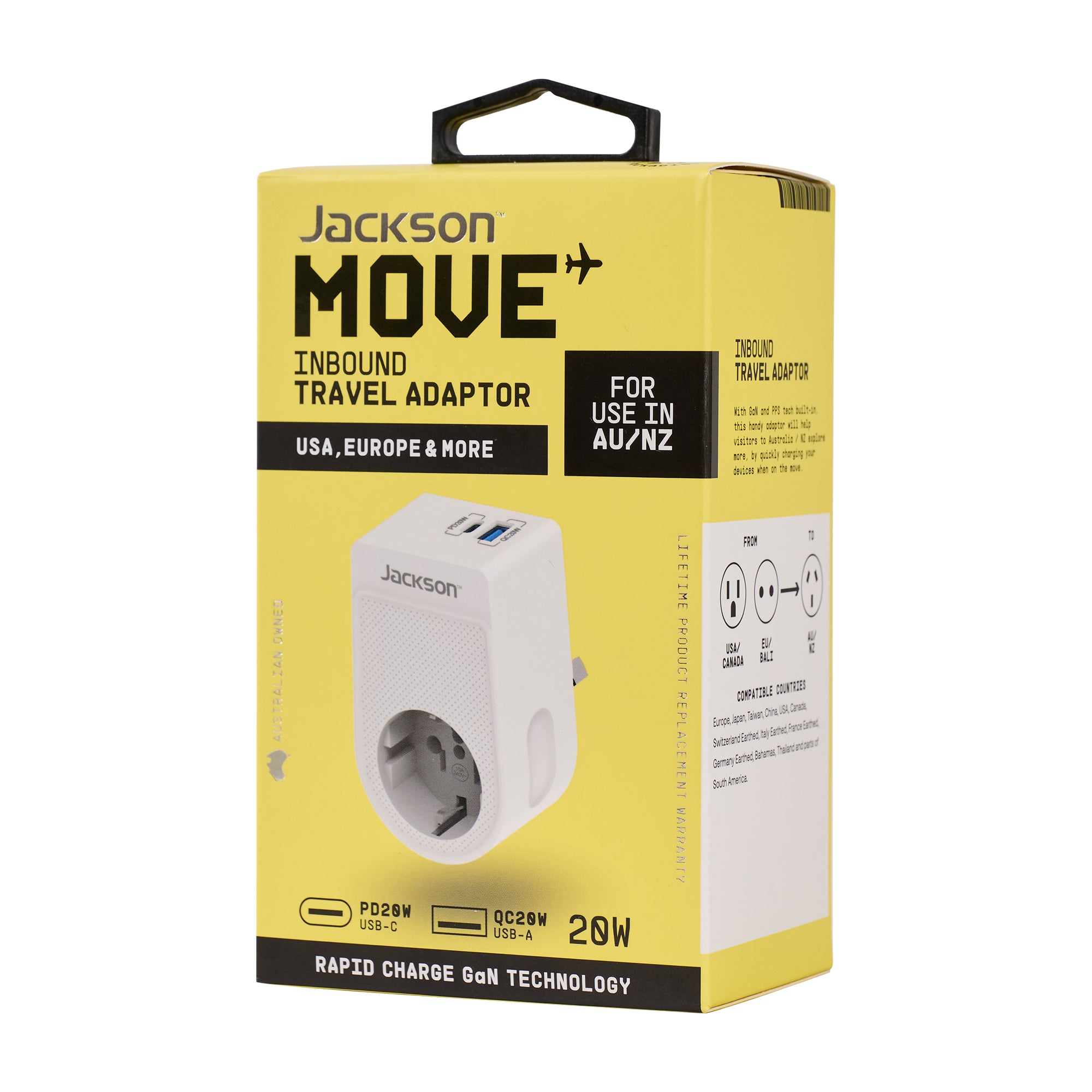 Move Inbound EU + USA 20W USB-A + USB-C Travel Adaptor