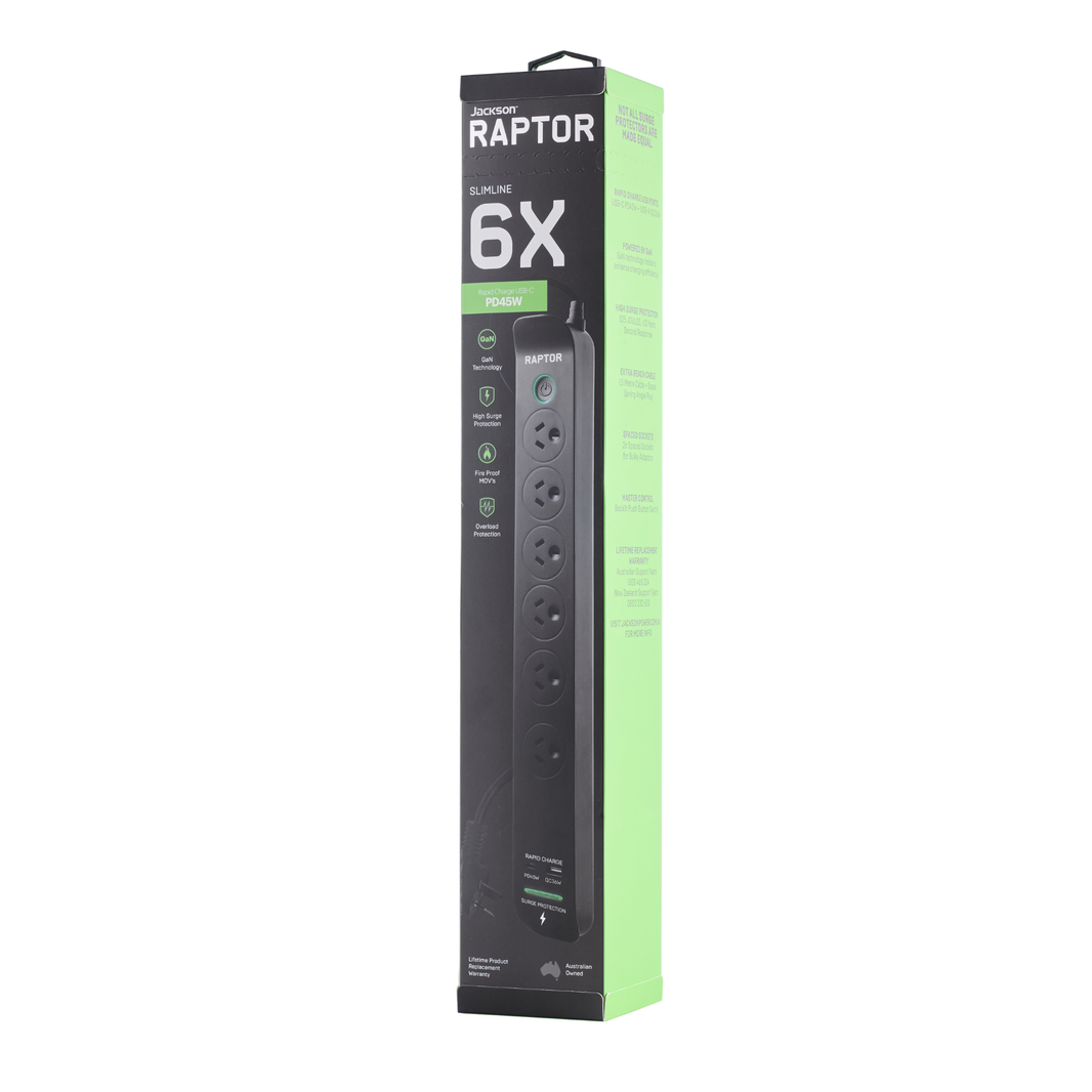 Raptor 6 Outlet 45W Slimline Powerboard