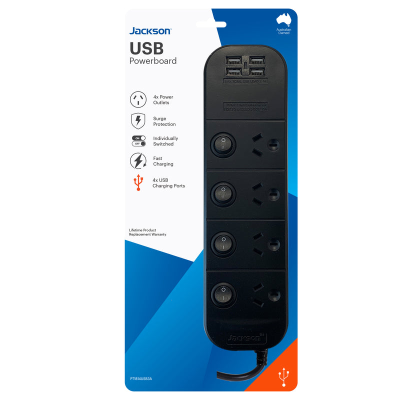 4 x USB-A Powerboard -  Switched 4 Outlet Fast Charging