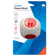 Power Block - 4 Outlet 2 x USB-A Ports (Red)