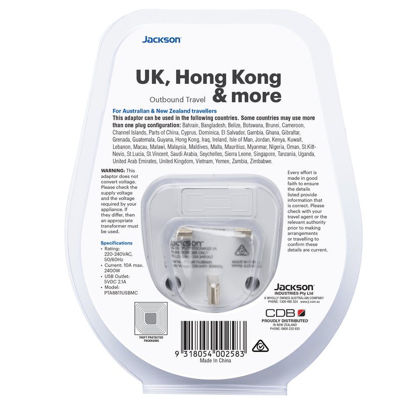 Outbound Slim USB-A & C Travel Adaptor - UK & Hong Kong